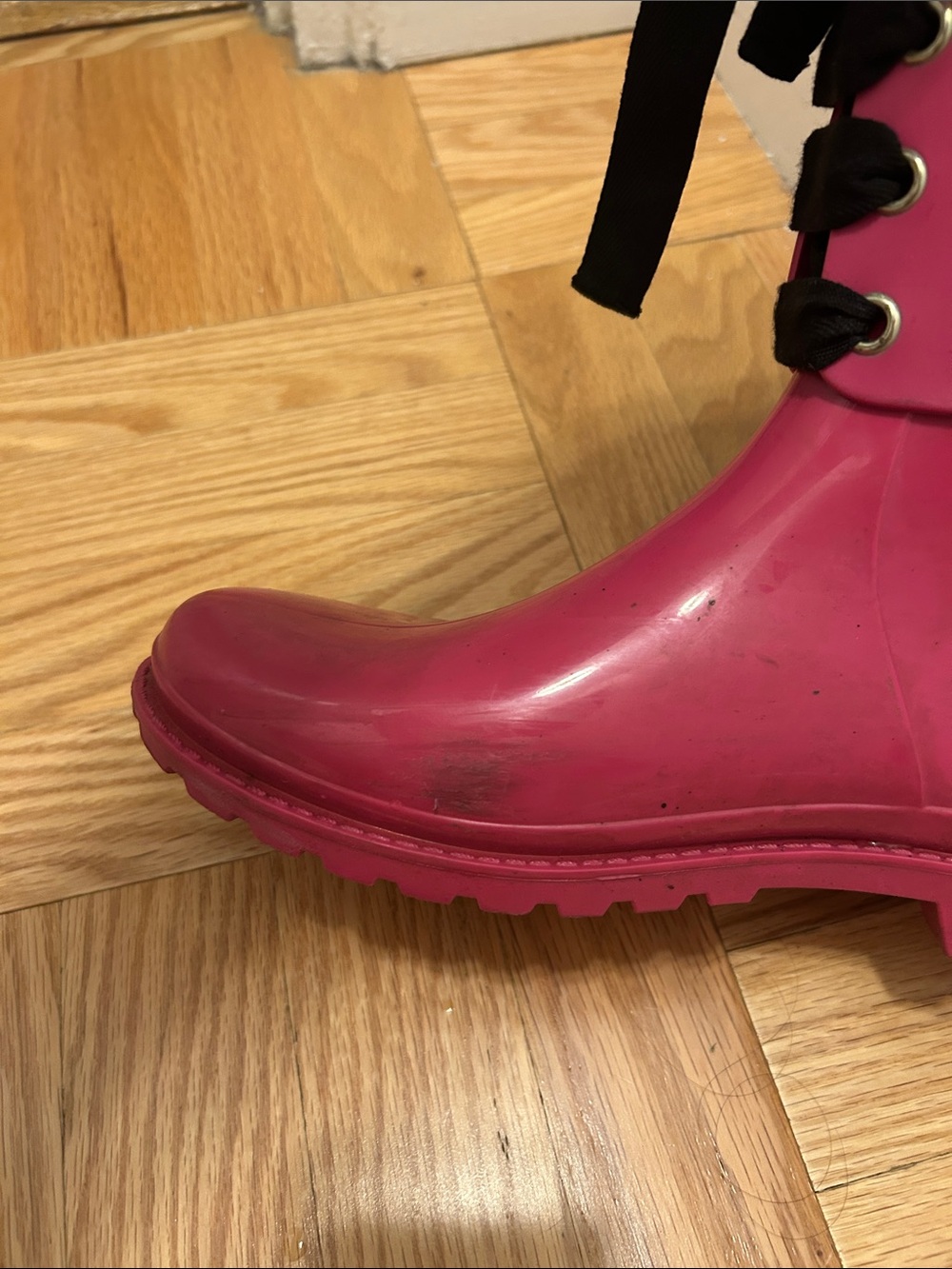 RED Valentino Hot Pink Lace-Up Rain Boots - Picture 9 of 16